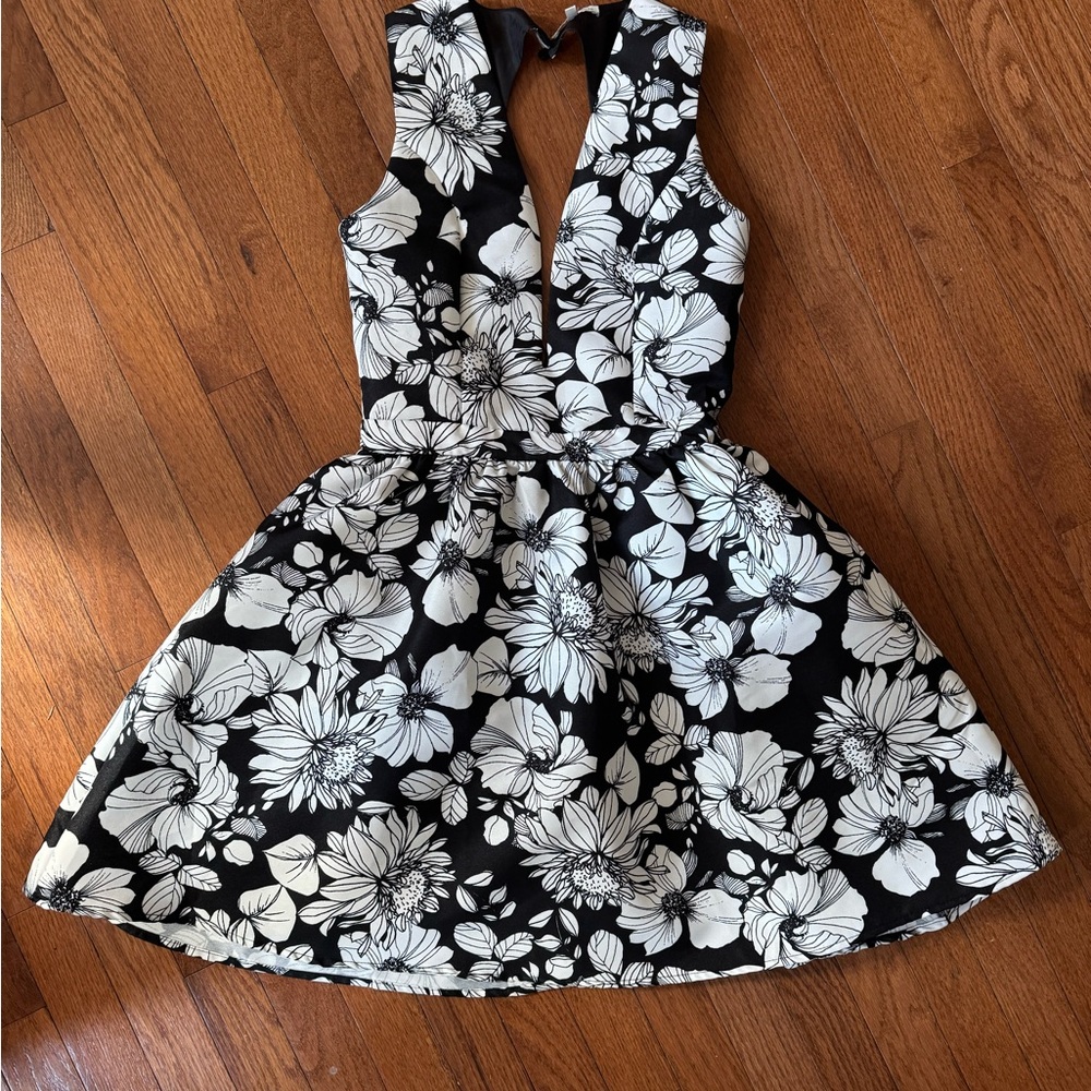 Black & White Floral Fit-and-Flare Dress